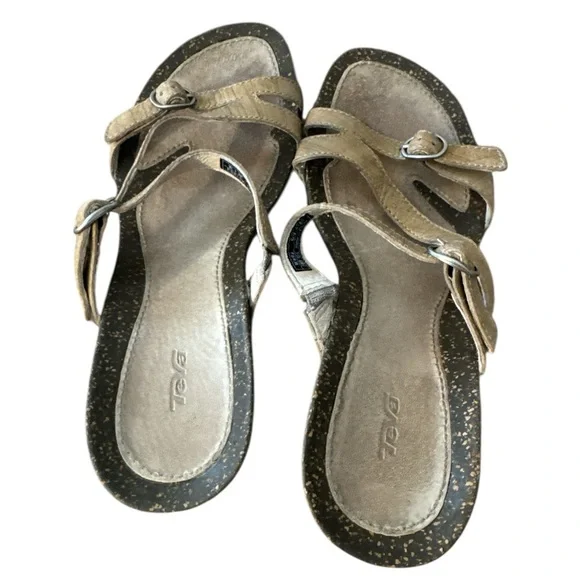 Teva Brown leather Strappy Wedge Sandals, slip on, women’s 8 - Picture 4 of 12